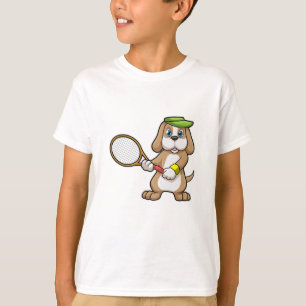 T-shirt Chien au tennis avec raquette et casquette de tenn