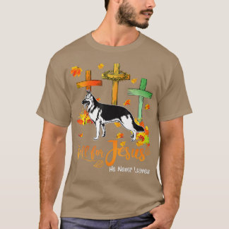 T-shirt Chien Automne Chute Pour Jésus Il N'A Jamais Feuil