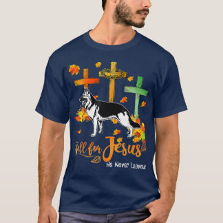 T-shirt Chien Automne Chute Pour Jésus Il N'A Jamais Feuil