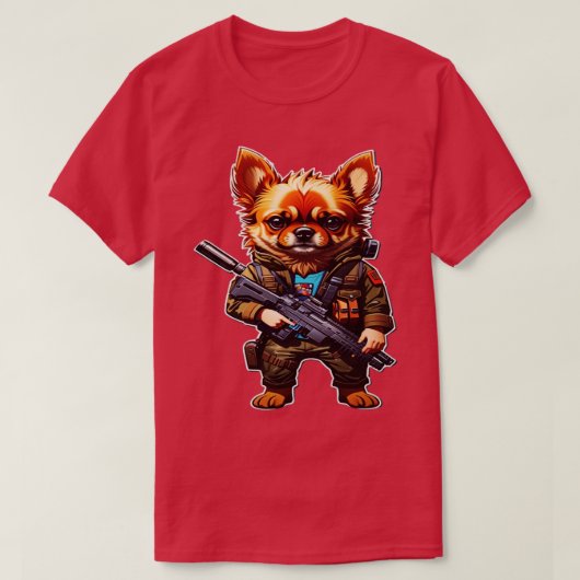 T-shirt chien avec arme (Design devant)