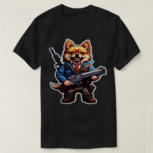 T-shirt chien avec arme 1 (Design devant)