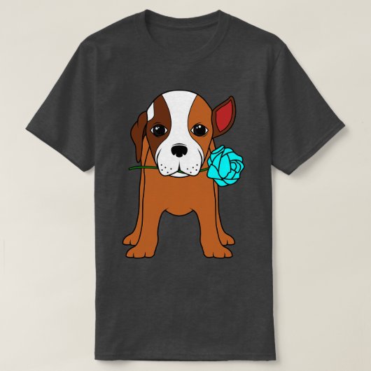 T-shirt Chien avec oreille et Rose bleu (Design devant)