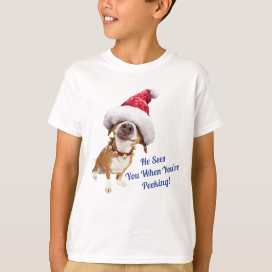 T-shirt Chien avec un grand chapeau de Père Noël (Devant)