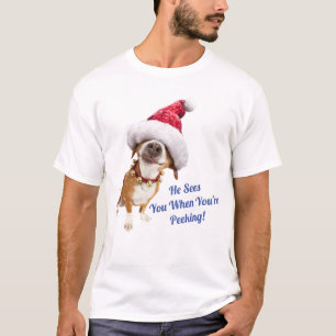 T-shirt Chien avec un grand chapeau de Père Noël