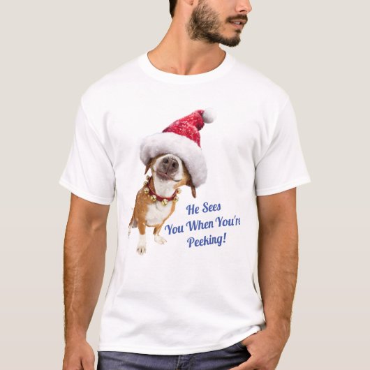T-shirt Chien avec un grand chapeau de Père Noël (Devant)