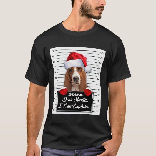 T-shirt Chien Basset Hound Cher Père Noël Je Peux Explique (Devant)