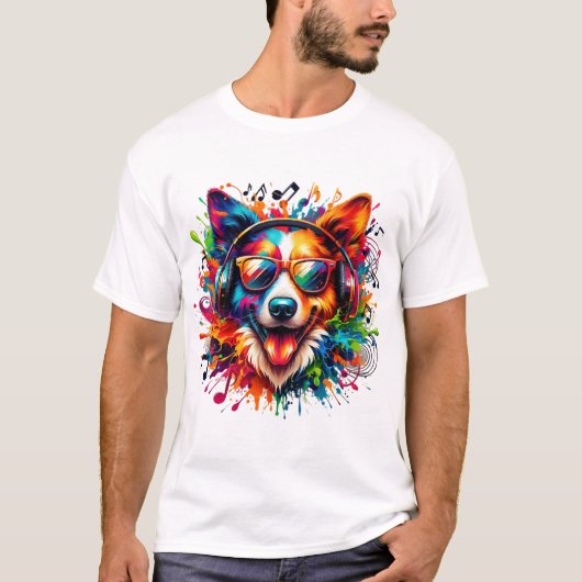 T-shirt Chien Bats Coloré (Devant)