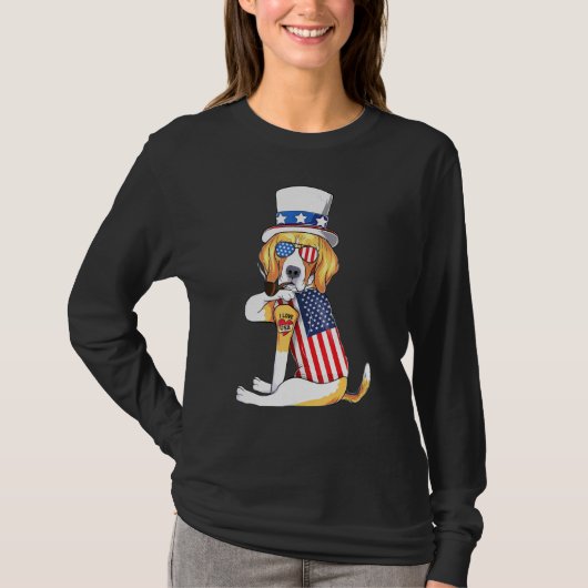T-shirt Chien Beagle américain Merica 4 juillet Américain  (Devant)