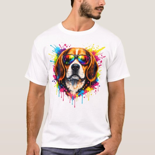 T-Shirt Chien Beagle Cool Color Splash (Devant)