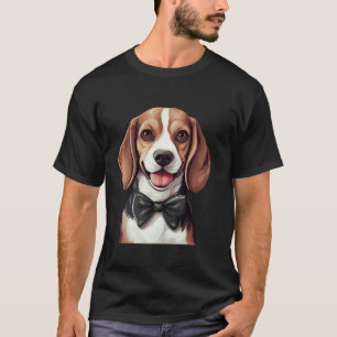 T-shirt Chien beagle portant Cravate de la cou Noir Vêteme