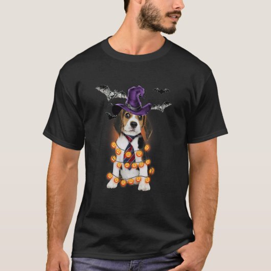 T-shirt Chien beagle Portant Une Sorcière Casquette Avec C (Devant)