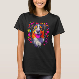 T-shirt Chien Berger australien Coeurs rouges roses