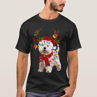 T-shirt Chien blanc de Père Noël ravissant renne Noël lége