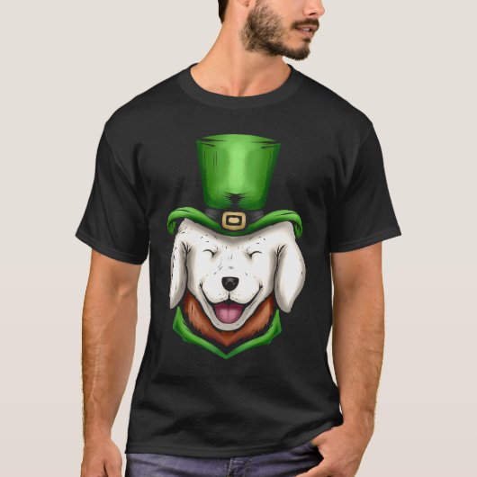 T-shirt Chien blanc mignon Golden Retriever Vert Casquette (Devant)