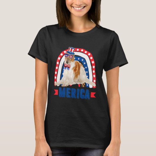T-shirt Chien Borzoi Rainbow Leopard Merica Drapeau 4 Juil (Devant)