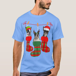 T-shirt Chien Boston Terrier Chaussettes de Noël Funny Noë
