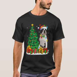 T-shirt Chien Boston Terrier Lumières de sapin de Noël Cha