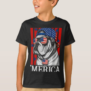 T-shirt Chien Bouledogue Américain 4 Juillet Patriotique