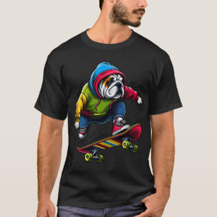 T-shirt Chien Bouledogue Cool en Skateboard