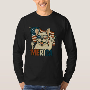 T-shirt Chien Bouledogue Français Crème Merica Drapeau Amé