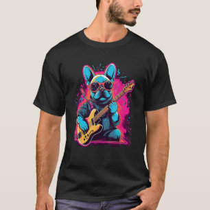T-shirt Chien Bouledogue Français Guitare Électrique Musiq