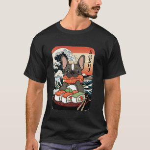 T-shirt Chien Bouledogue Français Rétro Mangeant Sushi Vag