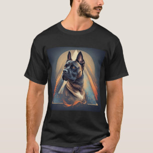 T-shirt Chien Boxer avec Fond Géométrique