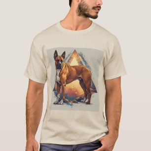 T-shirt Chien Boxer avec Fond Géométrique