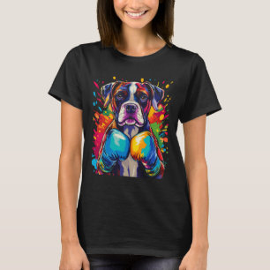T-shirt Chien Boxer Avec Gants De Boxe Éclaboussure De Cou