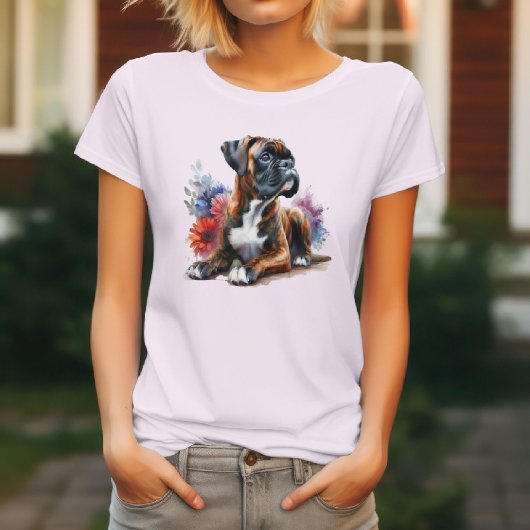 T-shirt Chien Boxer & Fleurs