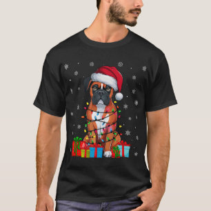 T-shirt Chien Boxer Lumières de Noël Laides Chapeau de Pèr