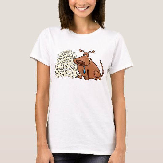 T-shirt Chien Brown avec Pile d'os Joli animal (Devant)