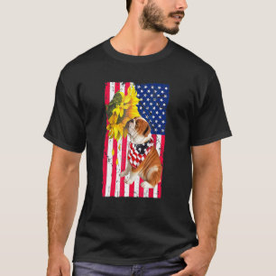 T-shirt Chien Bulldog Drapeau Américain Tournesol
