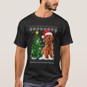 T-shirt Chien Caniche Moche Chapeau de Père Noël Lumière d