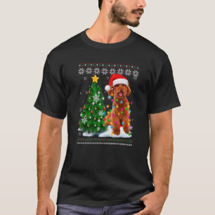 T-shirt Chien Caniche Moche Chapeau de Père Noël Lumière d