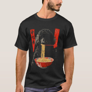 T-shirt Chien Caniche Noir Mangeant des Ramen