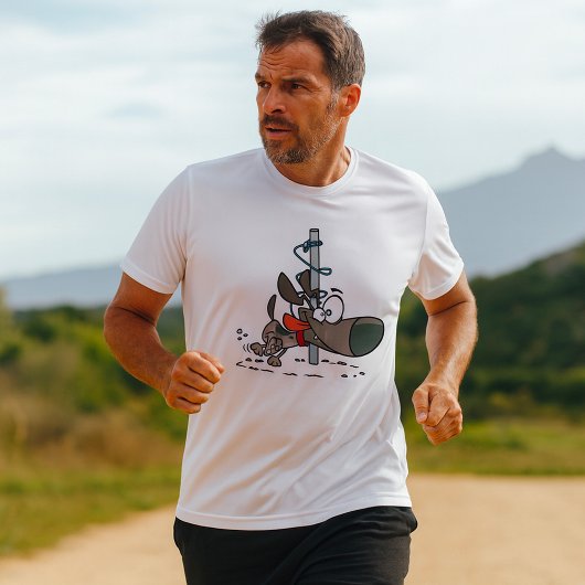 T-shirt Chien caricaturé serré autour d'un pôle avec des f