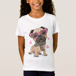 T-Shirt Chien Carlin avec lunettes roses et écharpe T-shi