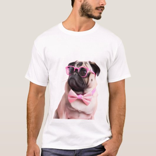 T-shirt chien carlin dans un nœud (Devant)