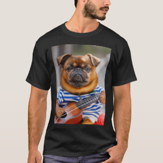 T-shirt Chien carlin drôle jouant de la guitare