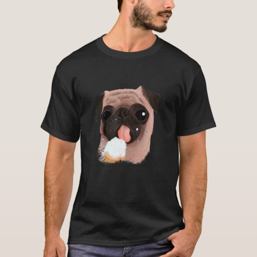 T-shirt Chien Carlin Manger Crème glacée mignonne 1 (Devant)