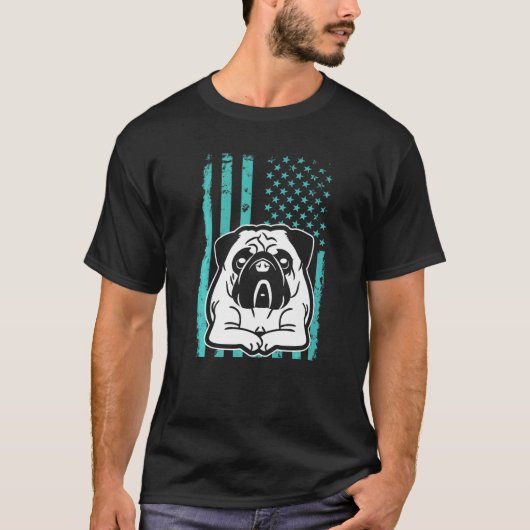 T-shirt Chien Carlin US Drapeau américain 2 (Devant)