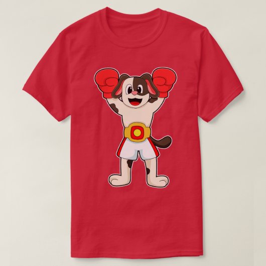 T-shirt Chien champion de boxe avec gants de boxe de ceint (Design devant)