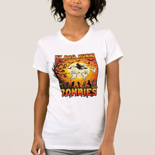 T-shirt Chien Chasse Les Zombies Halloween Fantômes Sorciè