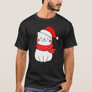T-shirt Chien Chat Noël Chapeau Santa Écharpe Chat