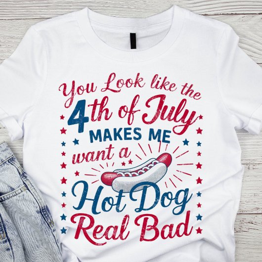 T-shirt Chien chaud humoristique, rouge, blanc et bleu