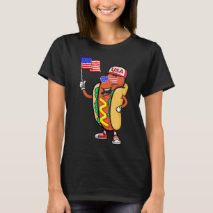 T-shirt Chien Chaud Patriotique Drapeau Américain Usa Drôl