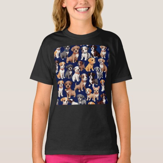 T-shirt Chien Chien Chien bleu de la marine Design Motif (Devant)