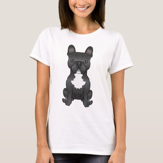 T-shirt Chien-chien français noir et blanc mignon dessin (Devant)