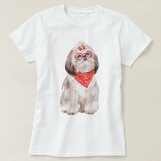 T-shirt Chien chih tzu chiot peint à la main (Design devant)